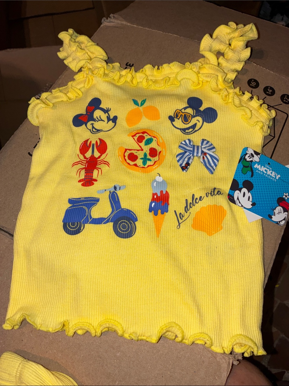 Disney Yellow Minnie Mouse Ribbed Ruffle Tank & Shorts Set - Picture 4 of 5